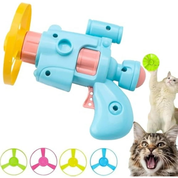 Light-Up Flying Disc Cat Launcher Set, Celerypets Meowvo Upgraded Flying Disc Launcher Cat Toy with Colorful Flyings Propellers Set, Flying Cat Toys Launchers Gun for Cats Chasing (Blue)