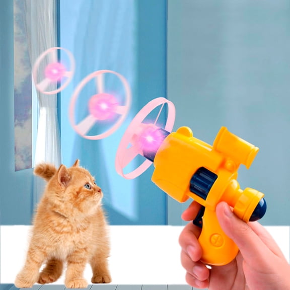 Light-Up Flying Disc Cat Launcher Set – Interactive Cat & Kitten Toy with 1Colorful Flying Propellers and 3 Flying Propellers, Fetch & Chasing Toys for Training & Hunting