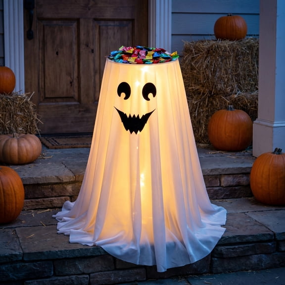 Light-Up Ghost Candy Bowl - Remote Control Treat Holder - Porch Party & Event Decor(B)