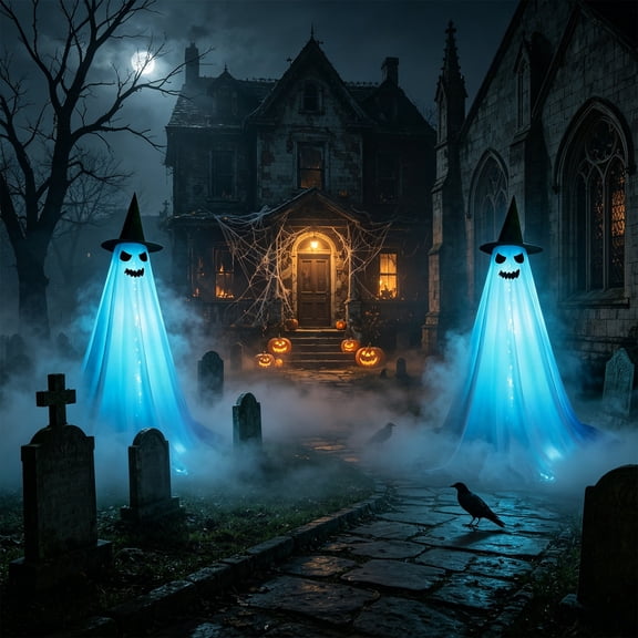 Light Up Ghost Decor Standing Yard Ornament LED Halloween Prop with Tripod 59 Inch