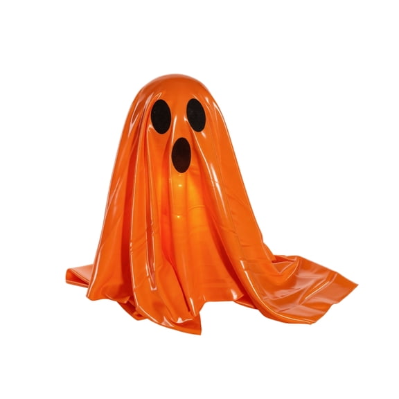 Light Up Ghost Decoration, 13.8 Inch Orange Fabric Cover LED Illumination for Indoor Outdoor Halloween Home Yard Decor