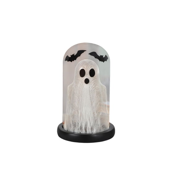 Light Up Ghost Glass Cloche Decor, Enclosed Specter Table Lamp, Halloween Indoor Ornament, Kitchen Mantel Living Room Party Mood Lighting Piece