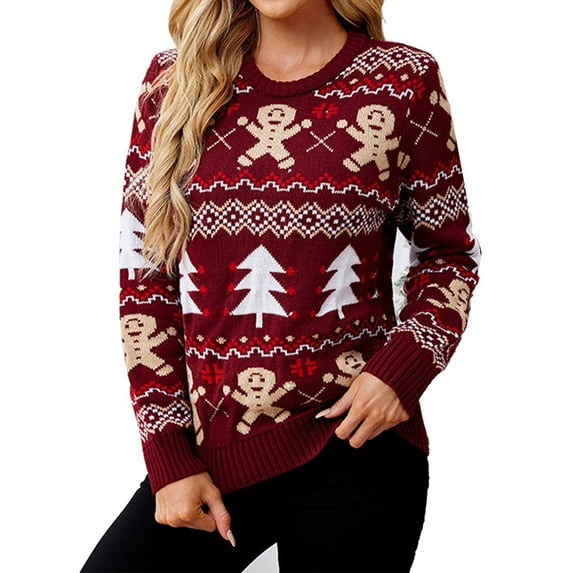 Light Up Gingerbreads Man Ugly Christmas Sweater for Holiday Parties Women Long Sleeve Crewneck Knit Pullover Jumper Top