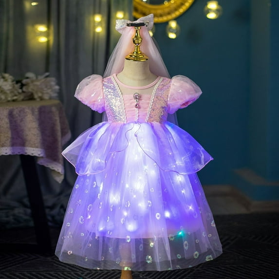 Light Up Girls Halloween Costume Princess Dress Christmas Costumes Toddler Kids Costume with Cosplay Birthday Party Wedding Formal 3-8 Years