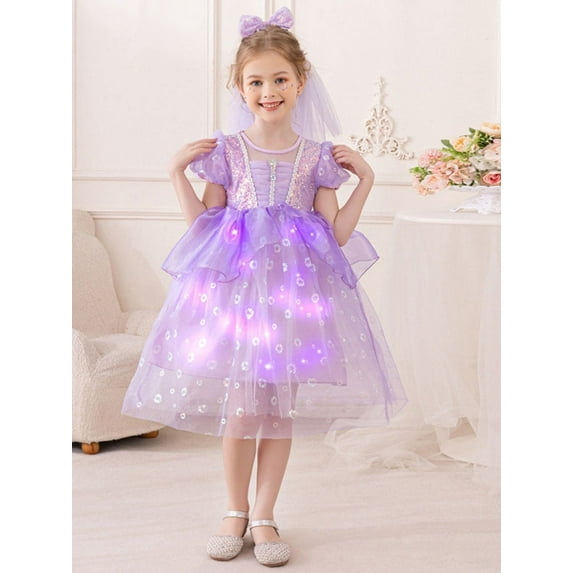Light Up Girls Halloween Costume Princess Dress Christmas Costumes Toddler Kids Costume with Cosplay Birthday Party Wedding Formal 3-8 Years