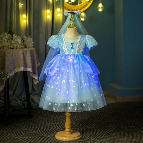 Toddler Girls Princess Costume Light Up Dress Little Girl Halloween Carnival Cosplay Birthday Party Wedding Formal Dress 3-8 Years