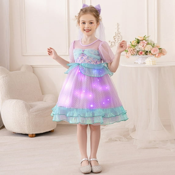 Light Up Girls Halloween Costume Princess Dress Christmas Costumes Toddler Kids Costume with Cosplay Birthday Party Wedding Formal 3-8 Years