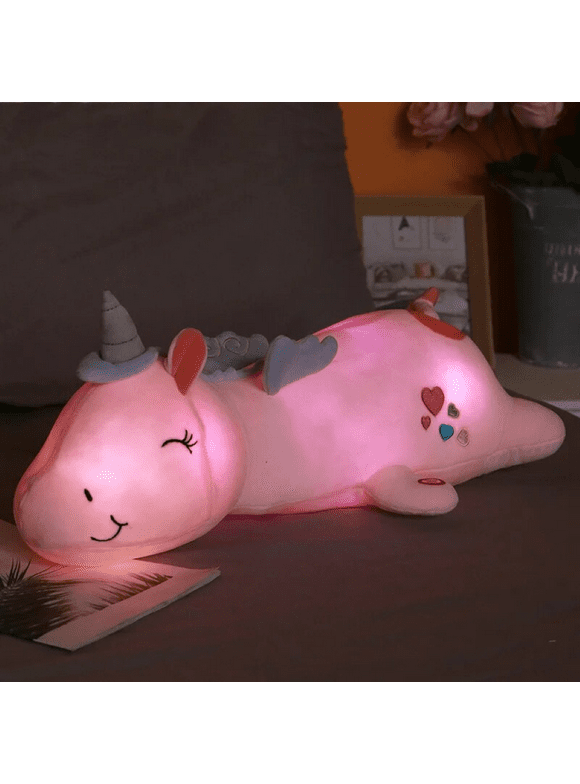 Light Up Glow Unicorn Pillow Plush 3D Stuffed Animal 60cm Pink Unicorn