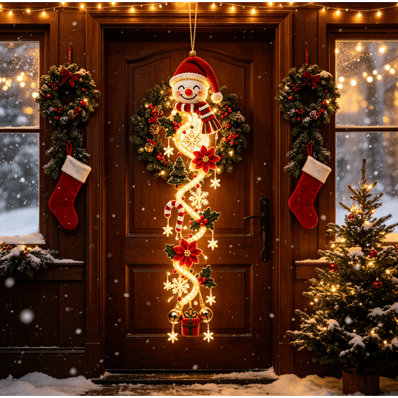 Light-Up Glowing Christmas Door Hanger, Christmas Party Hanging Decor, Lighted Festive Home Ornament