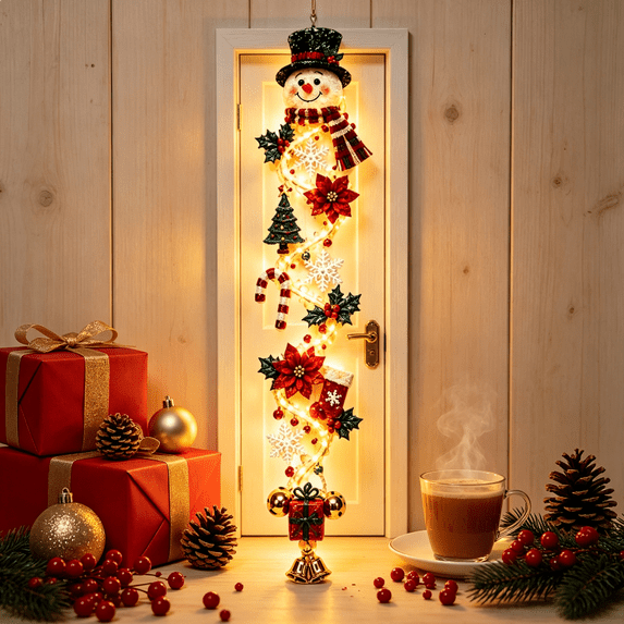 Light-Up Glowing Christmas Door Hanger, Festive Party Hanging Decor, Lighted Christmas Home Accent