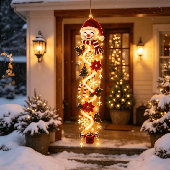 Light-Up Glowing Christmas Door Hanger, No Tool Required Hanging Holiday Decor, Warm Glowing Light for Front Door Porch Display