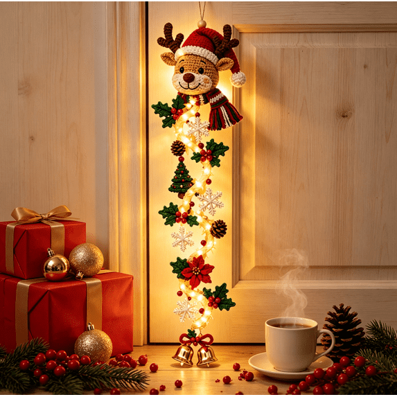 Light-Up Glowing Christmas Door Hanger, Warm Glowing Festive Decor, Hanging Christmas Home Decoration