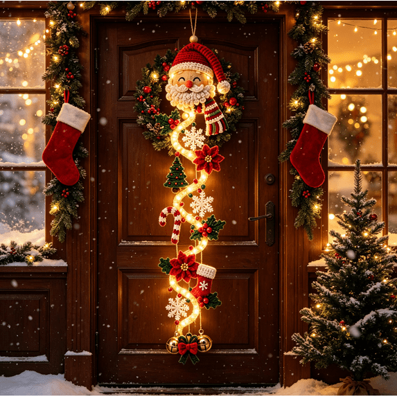 Light-Up Glowing Christmas Door Hanger, Warm Glowing Seasonal Hanger, Christmas Front Door Decoration