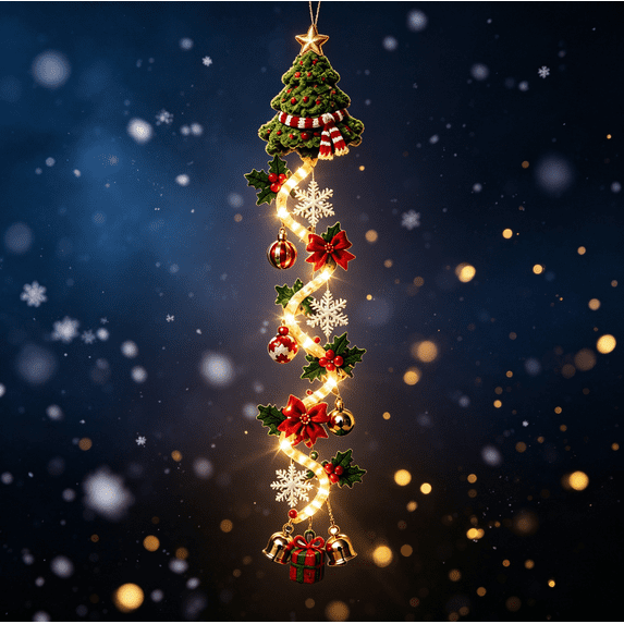 Light-Up Glowing Christmas Door Hanger, Winter Holiday Door Hanger, Lighted Christmas Home Accent