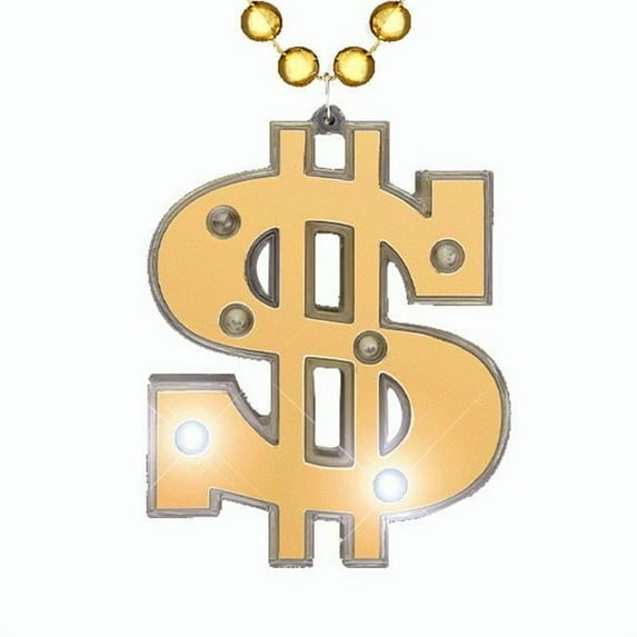 Light Up Gold Dollar Money Sign Charm Beaded Necklace by Blinkee