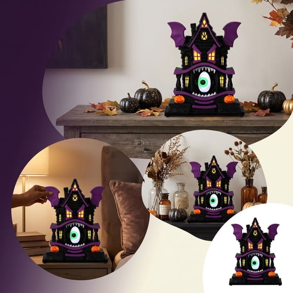 Light-Up Gothic Monster House - Illuminated Tabletop Castle Ornament - Dark Festive Decor(Black)