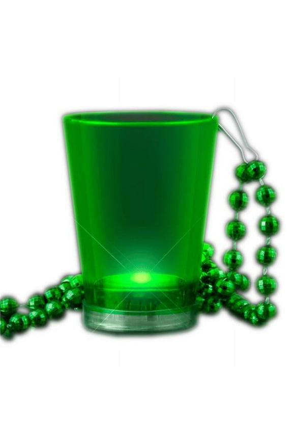 1290020 Light Up Shot Glass on Beaded Necklaces, Green