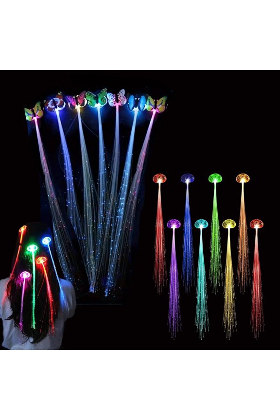 Light Up Hair Clips 16Pcs Colorful LED Braid Extension Butterfly Fiber Optic Hair Accessories for Women Girls (16-Pack)
