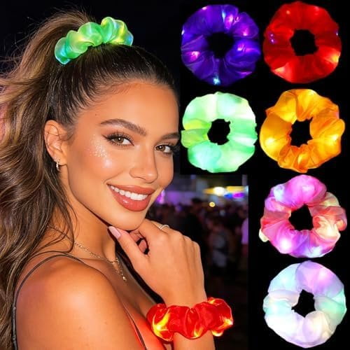 Light Up Hair Scrunchies LED Elastic Accessories for Women | Hair Ties Glow in the Dark Hair Accessory(Pack of 6)