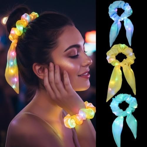 Light Up Hair Scrunchies LED Scrunchies Hair Ties Glow in the Dark Hair Accessories for Women