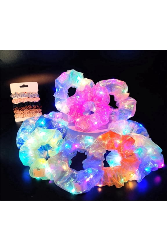 10 Pcs Light Up Hairband Party Favor with 6 Hair Ties, LED Scrunchy Hair Ties for Neon Glow Party
