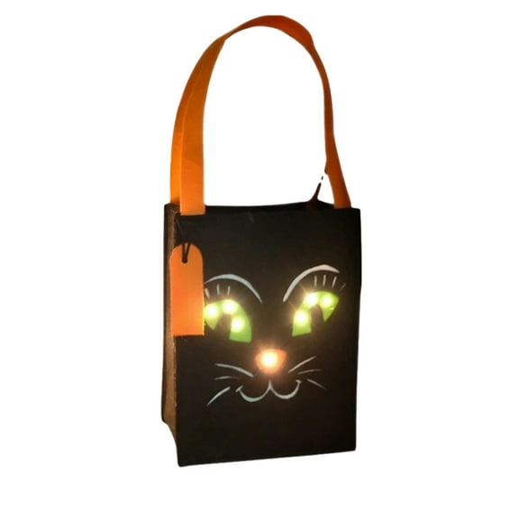 Light Up Halloween Candy Bags, Reusable Halloween Bucket with Handle Glow in The Dark Trick or Treat LED Goodies Bag for Kids Party Favor Supplies