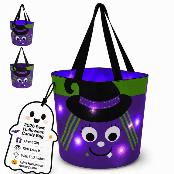 Light Up Halloween Candy Bucket with Handle Reusable Trick or Treat ...