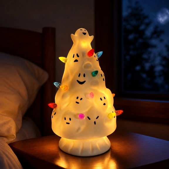 Light Up Halloween Ghost Tree, LED Ghost Figurine Decoration, Spooky Tabletop Ornament For Home Party Yard Garden Display