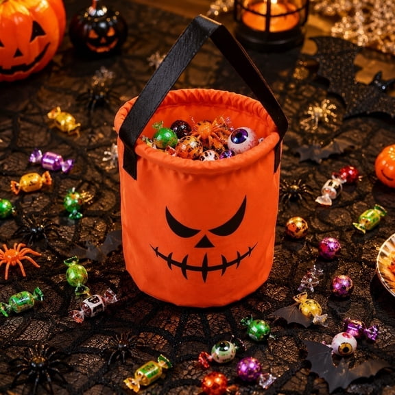 Light Up Halloween Pumpkin Candy Bucket LED Bag Portable Handheld Ghost Pumpkin Basket For Party Decor Candy Collecting