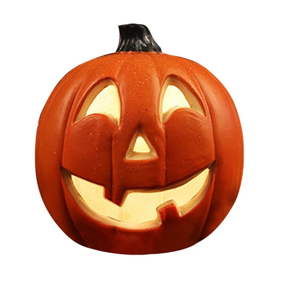 Light-Up Halloween Pumpkin Lantern Decor - Yellow Plastic Glowing Jack-O-Lantern with LED Light for Indoor Outdoor Decoration