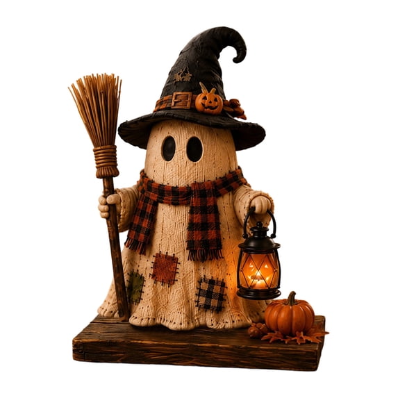 Light Up Halloween Resin Figurines, Spooky Cute Glowing Ghost Skeleton Mummy Pumpkin Statues Table Centerpiece Decor for Mantel Desk Shelf
