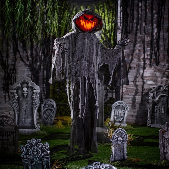 Light-Up Hanging Flaming Light Pumpkin Man
