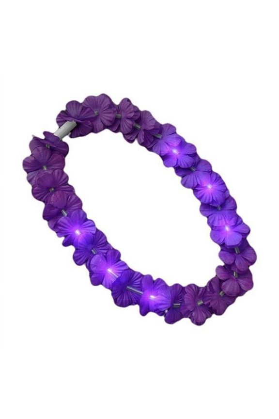 Light Up Hawaiian Flower Lei Necklace, Purple