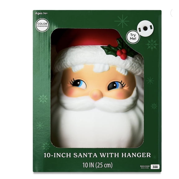 Light-Up LED Santa Head Blow Mold/ Hanging Outdoor Christmas Decoration, Red and White, 10"
