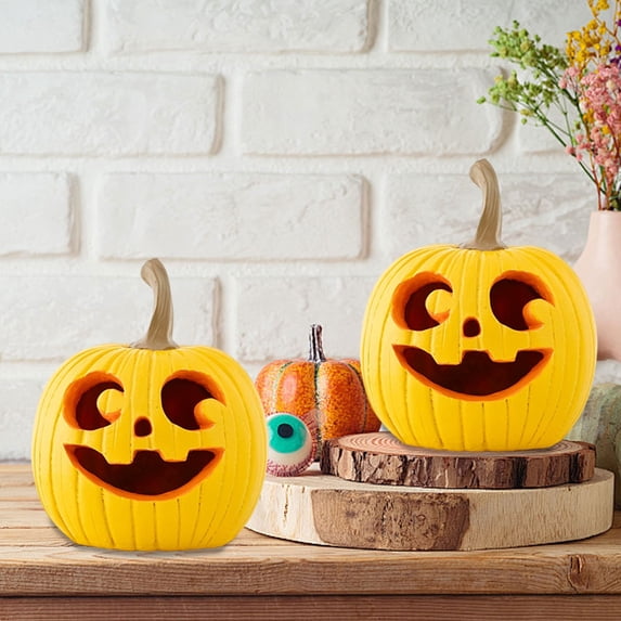 Light Up Jack O Lantern Resin Pumpkin Figurine 4 Colors Halloween Thanksgiving Tabletop Fall Harvest Decor Statue