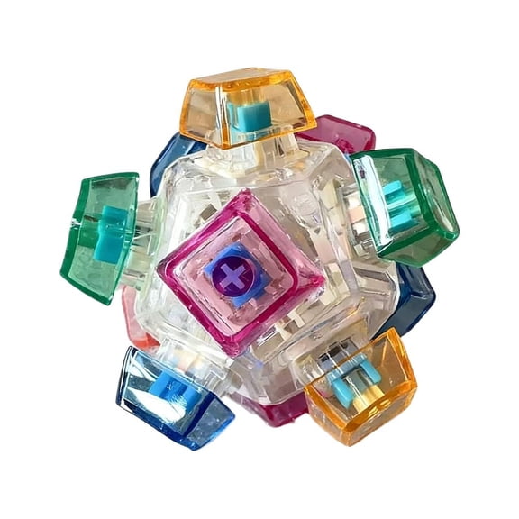 Light Up Keyboard Fidget Toy, with 12 Color Buttons, Portable Sensory Clicker Keychain for Stress Relief, DIY Matte Keycap for Adults Kids