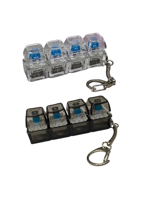 Light Up Keyboard Squeeze Toy with 4 Clicky Keys and Keychain, Random Color (Transparent Black Or White), for Relaxation, Squeeze Keychain