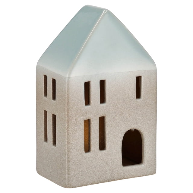 Light-Up LED Ceramic House Christmas Decoration, Gray, 6.3