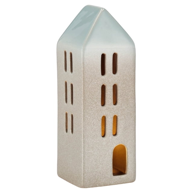 Light-Up LED Ceramic House Christmas Decoration, Gray, 8