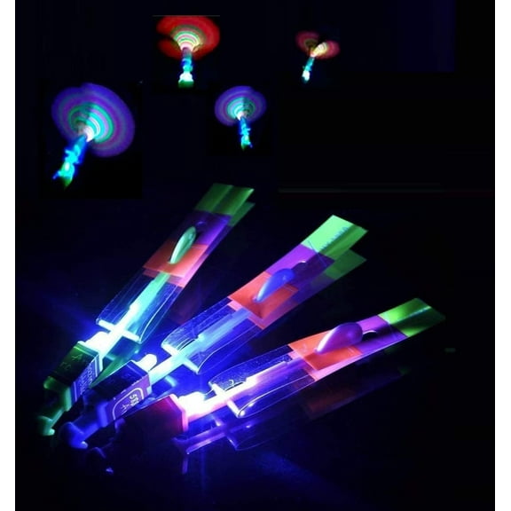 Light Up LED Slingshot Style Flying Helicopter Toy (12 Pack)