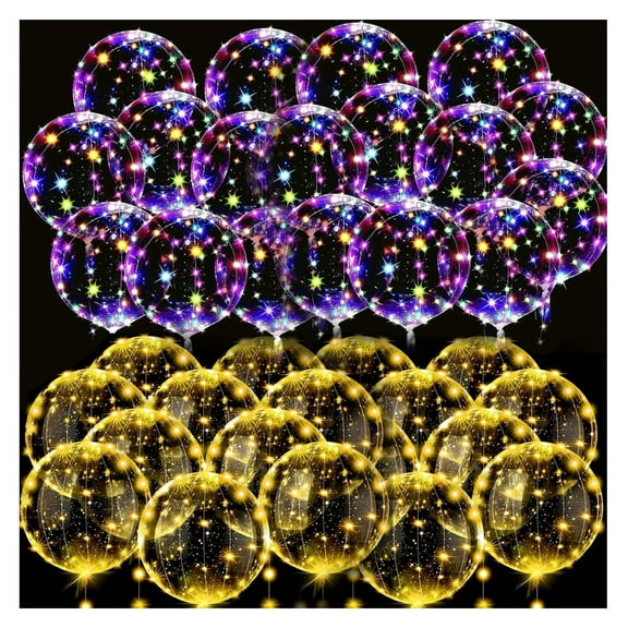 Light Up Led Balloons 10Pack - 14 Inch Transparent Bobo Balloons with String Lights for Birthday Wedding Party Decorations - Warm/Cool Glow