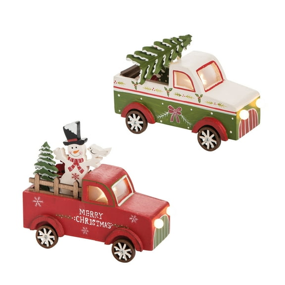 Light-Up Led Vintage Pickup Truck Tree Snowman A/2 Christmas Holiday Xmas Light-Up Led Hard Figure Decor Decoration