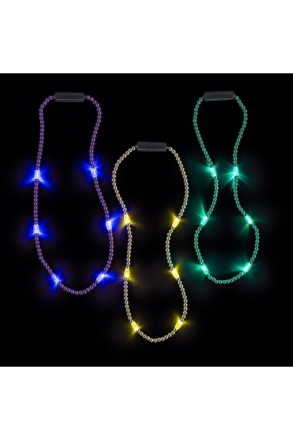 Light-Up Mardi Gras Beaded Necklaces - 6 Pieces