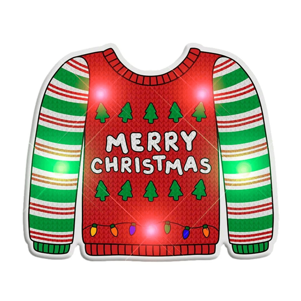 Light Up Merry Christmas Sweater Stripes Body Light Pin