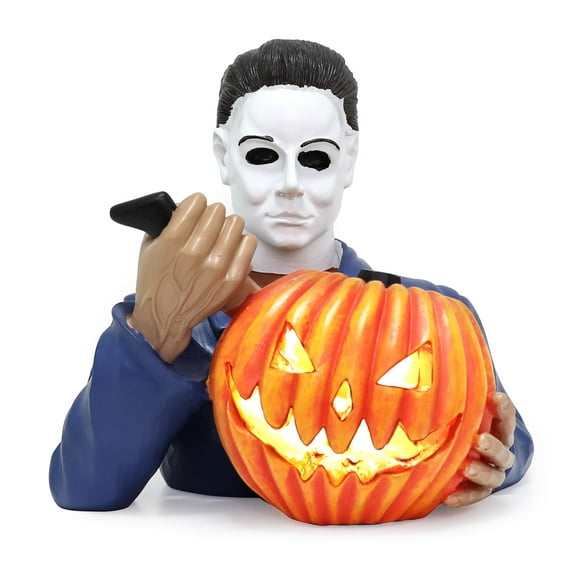 Light Up Michael Myers Statue Halloween Decoration with Pumpkin Horror Movie Garden Gnomes Decor Resin