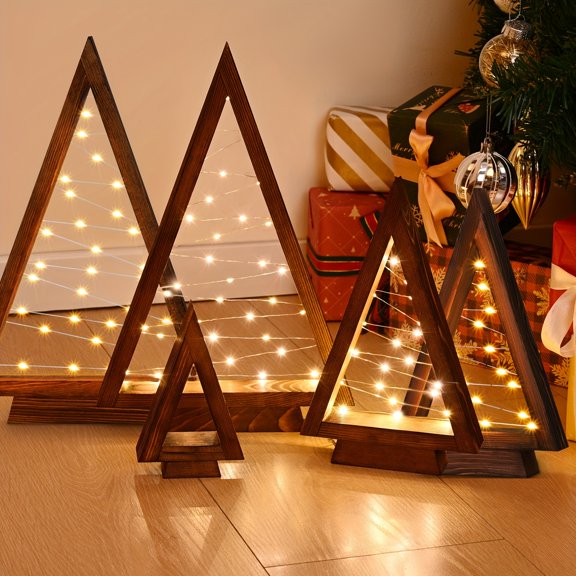 Light Up Mini Wooden Desk Tree Set Reusable Indoor Holiday Decor Desktop Ornament for Home Office Shelves Perfect Festival Gift