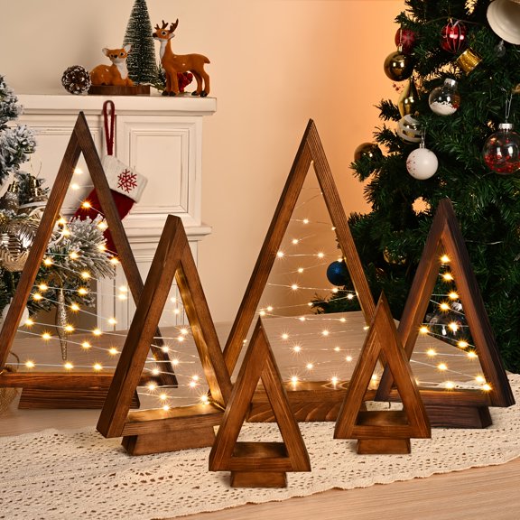 Light Up Mini Wooden Desk Tree Set Reusable Indoor Holiday Decor Desktop Ornament for Home Office Shelves Perfect Festival Gift