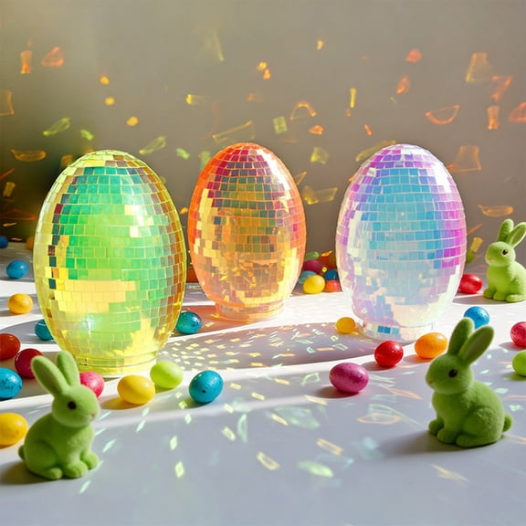 Light-Up Mirror Finish Easter Egg Ornaments - Sparkling Desktop Decor with Bright LED Glow No Batteries Included, Durable Plastic, Home Easter Holiday Tabletop Centerpiece, 4.73*6.7in, Green