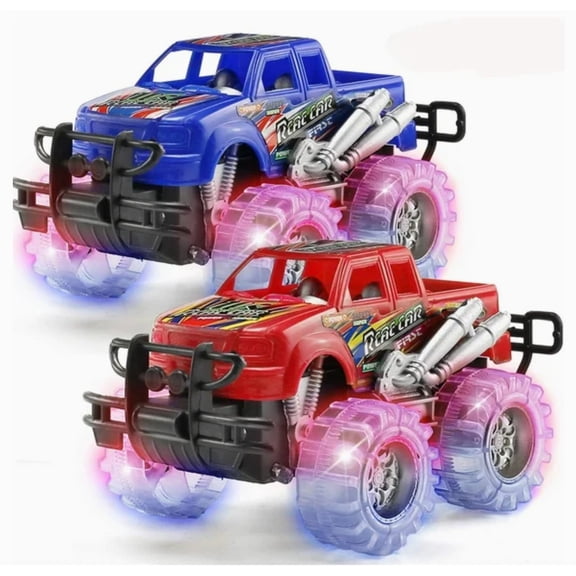 Light-Up Monster Truck Toy Set LED Wheel Push-and-Go Trucks (2 Pack)