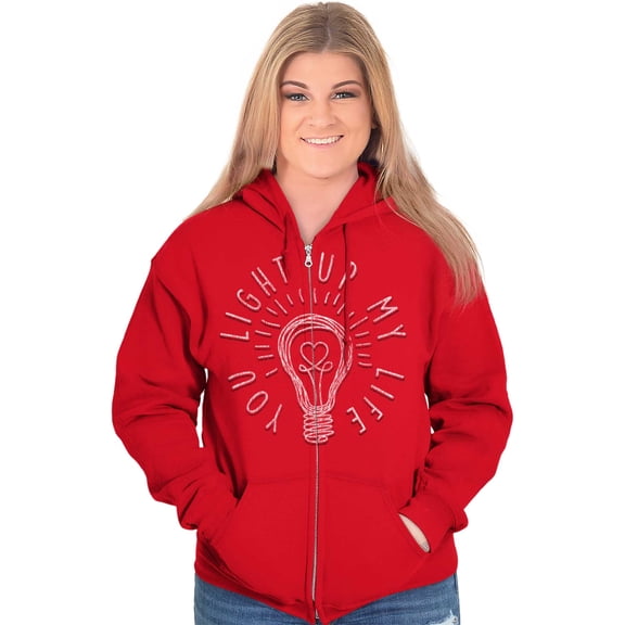 Light Up My Life Lightbulb Valentine Zip Hoodie Sweatshirt Women Brisco Brands M